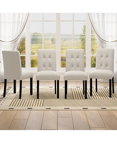 Streamdale 4 Piece Modern Tufted Dining Chair, Rustic Linen Upholstered, Beige