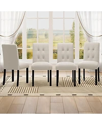 Streamdale 4 Piece Modern Tufted Dining Chair, Rustic Linen Upholstered, Beige