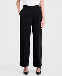 Anne Klein Essentials Petite Pleated Faux-Fly Pull-On Pants