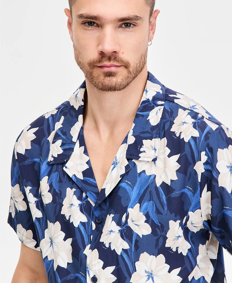 Boss by Hugo Men's Tropical Printed Button-Down Swim Shirt