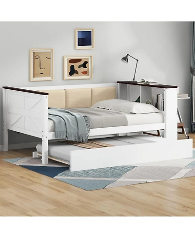 Streamdale Furniture Twin Size Wood Daybed with Storage, Usb, and Trundle