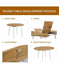 Streamdale Furniture Retractable Wood Grain Mdf Tabletop with Silver Metal Legs