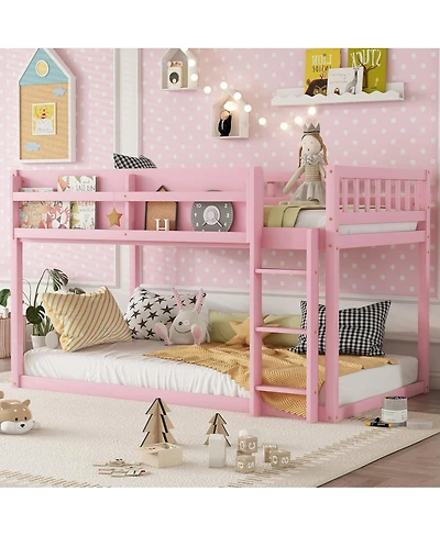 Streamdale Furniture Low Twin Over Twin Bunk Bed with Ladder, Solid Wood