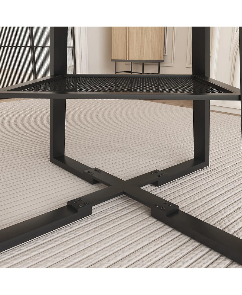 Streamdale Furniture 47" Extendable Round Dining Table with Storage, Walnut Finish & Metal Frame