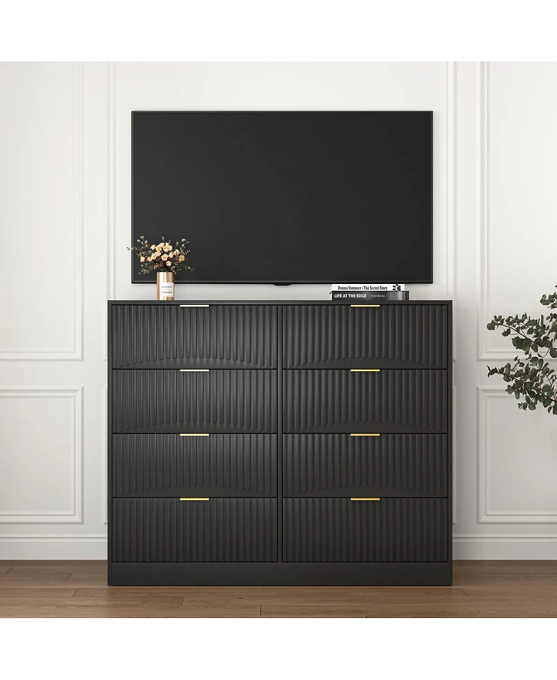 Streamdale Furniture Modern 8-Drawer Dresser Chest, Wide Wood Chest with Gold Handle