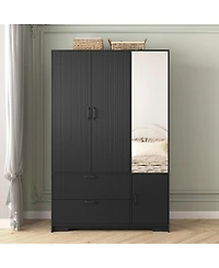 Streamdale 4-Door Wardrobe with Mirror, Led, 2 Drawers, Black