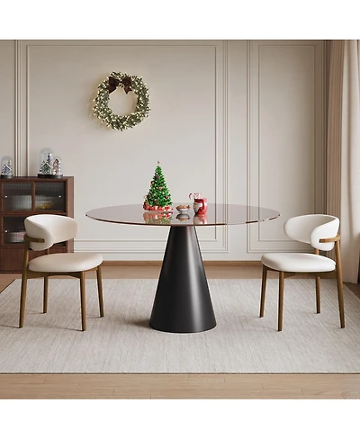 Streamdale 35" Round Glass Dining Table with Carbon Steel Legs (Seats 2-4)