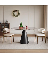 Streamdale 35" Round Glass Dining Table with Carbon Steel Legs (Seats 2-4)