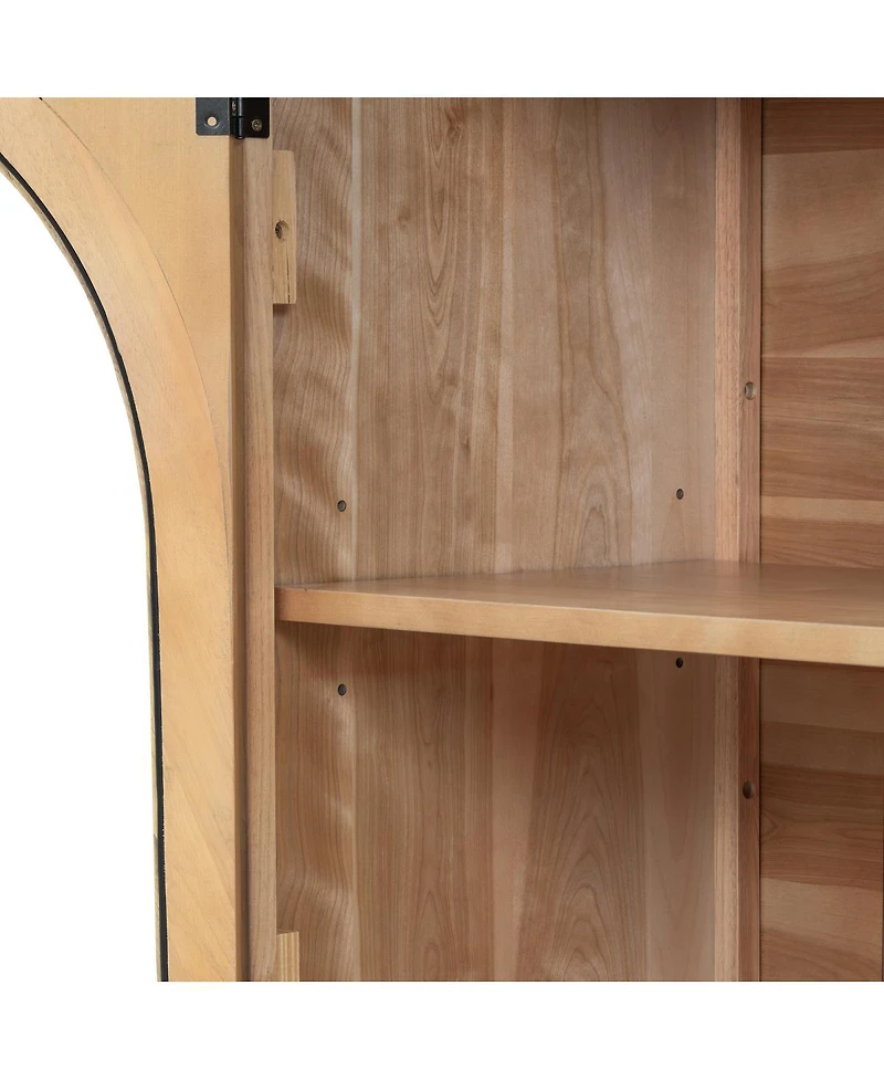 Streamdale Furniture 4-Door Large Storage Sideboard Buffet Cabinet with Glass Doors (Natural Wood