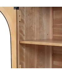 Streamdale Furniture 4-Door Large Storage Sideboard Buffet Cabinet with Glass Doors (Natural Wood