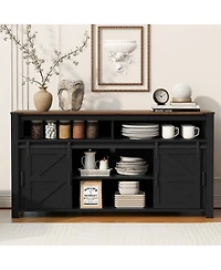 Streamdale Furniture 59.3" Farmhouse Barn Door Sideboard with Mesh Panels and Open Storage
