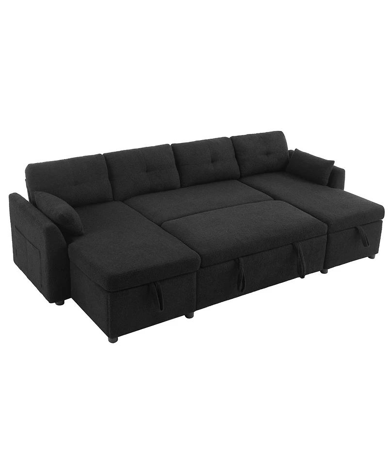Streamdale Modern U-shaped Sleeper Sofa with Storage & Usb Ports, Green