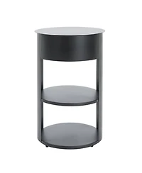 Streamdale Furniture Indoor 3-Tier Metal Round Side Table with Sliding Door Cabinet, Matte Black