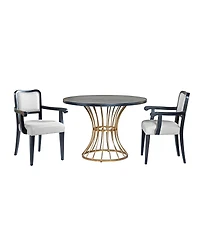 Streamdale Furniture 42" Round Dark Oak Dining Set with 2 Upholstered Chairs - Rustic-Modern Style