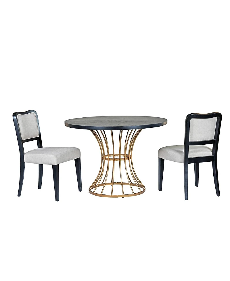 Streamdale Furniture 42" Round Dark Oak Dining Set with 2 Upholstered Chairs - Rustic-Modern Style