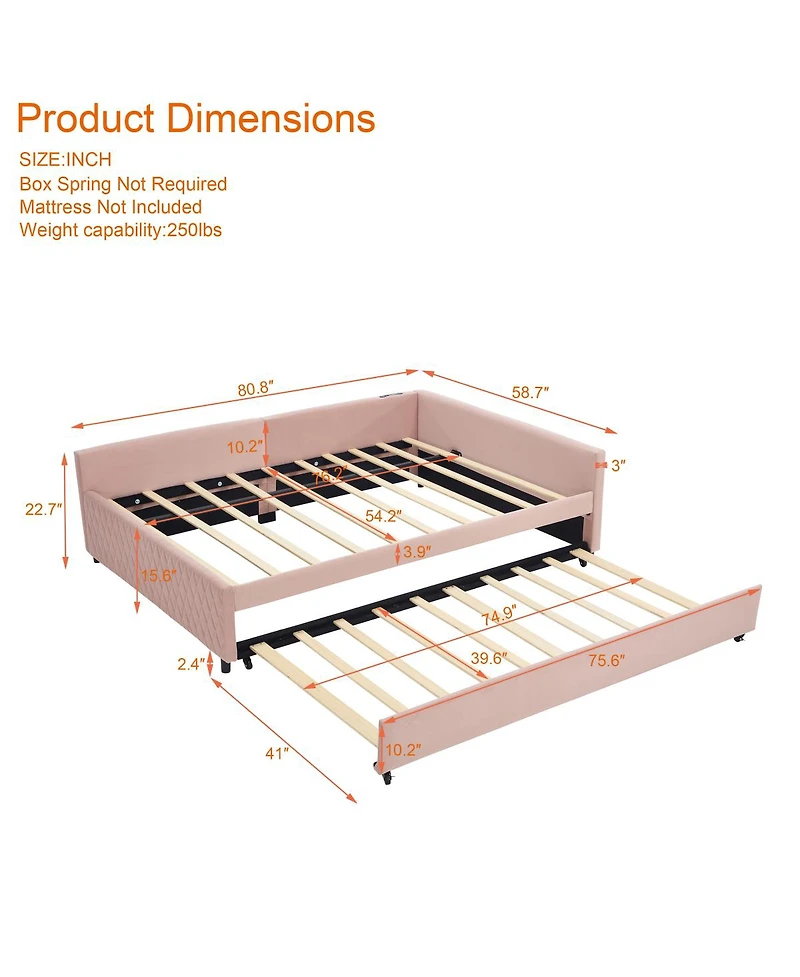 Streamdale Upholstered Daybed with Trundle (Pink)