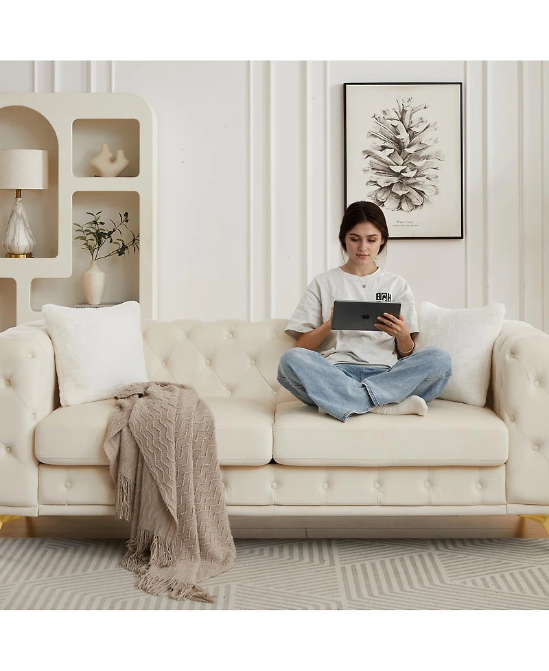 Streamdale Furniture Velvet 3+3 Seater Sofa with Solid Wood Frame & Metal Feet