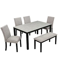 Streamdale Furniture 6-Piece Dining Table Set with Bench, Solid Wood Kitchen Table, Gray & Black
