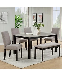 Streamdale Furniture 6-Piece Dining Table Set with Bench, Solid Wood Kitchen Table, Gray & Black