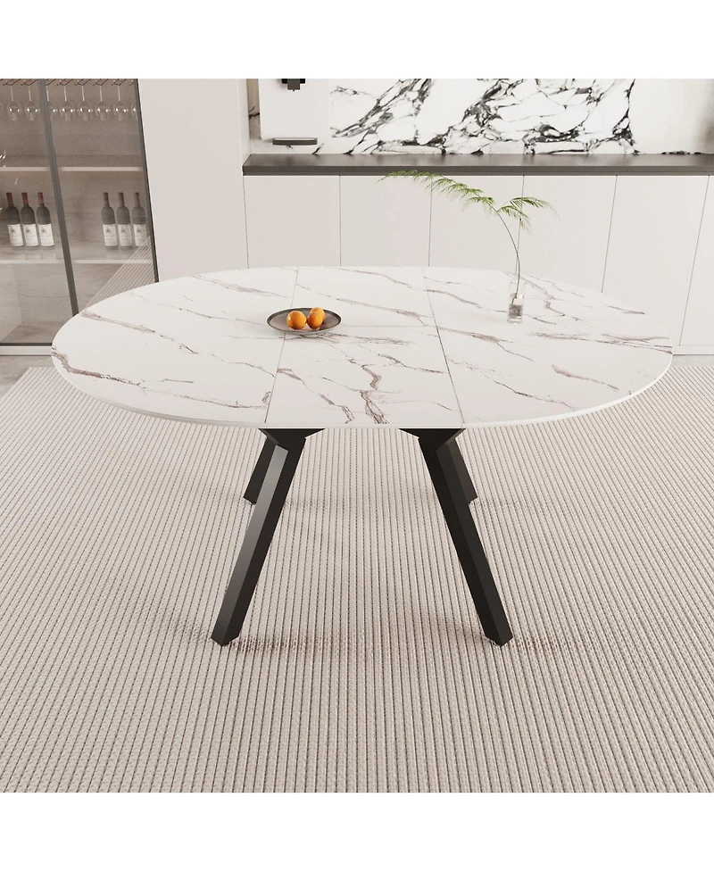 Streamdale Extendable White Round Dining Table (4-6 Person) - Modern Mdf & Metal