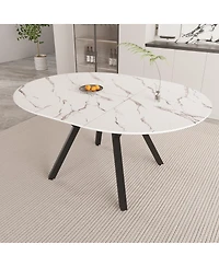 Streamdale Extendable White Round Dining Table (4-6 Person) - Modern Mdf & Metal