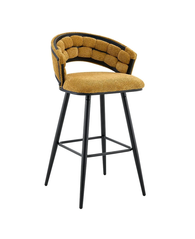 Streamdale Furniture Set of 2 Yellow Velvet Bar Stools with Black Iron Legs
