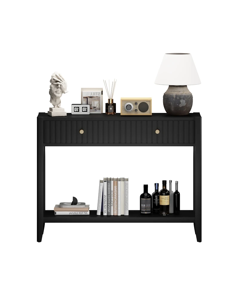 Streamdale Furniture Console Table with Drawers, Narrow Wood Accent Sofa Table, Black