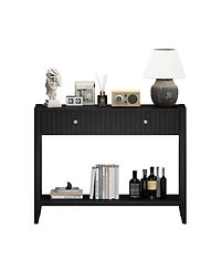 Streamdale Furniture Console Table with Drawers, Narrow Wood Accent Sofa Table, Black