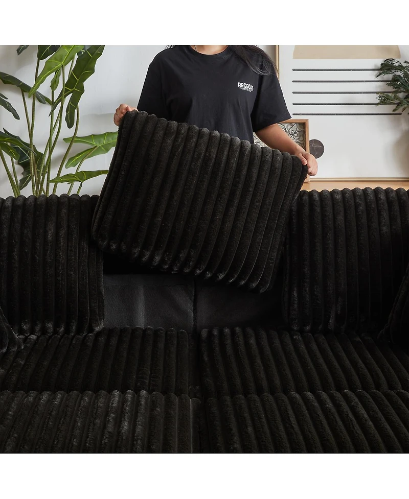 Streamdale Furniture 84" Corduroy 3-Seater Sofa w/ Pillows, Ottomans, Storage & Cup Holders