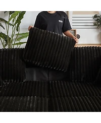 Streamdale Furniture 84" Corduroy 3-Seater Sofa w/ Pillows, Ottomans, Storage & Cup Holders