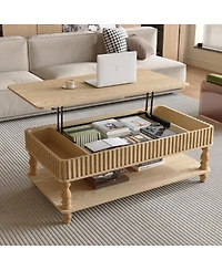 Streamdale Furniture Lift Top Fluted Coffee Table with Hidden Storage, Roman Column Legs
