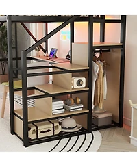 Streamdale FurnitureFurniture Full Loft Bed with Desk, Stairs & Charging Station, Black