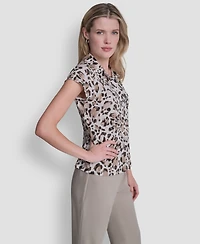 Dkny Petite Knit Button Down Camp Shirt