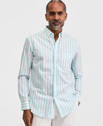 Club Room Men's Long Sleeve Poplin Shirt - Poplin Stripe Yd