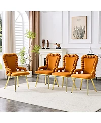 Streamdale Furniture Set of 2 Orange Puffy Bubble Chairs with Gold Legs, Velvet Dining Chairs