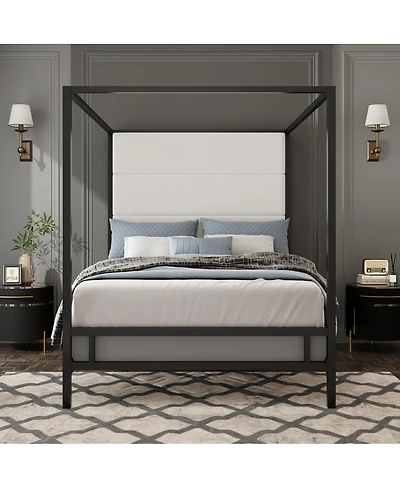 Streamdale Furniture Modern Velvet Upholstered Canopy Bed Frame