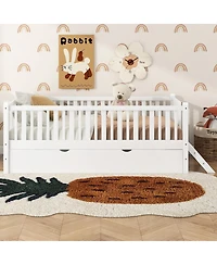 Streamdale Furniture Wood Platform Bed with Guardrail and Trundle