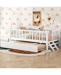 Streamdale Furniture Wood Platform Bed with Guardrail and Trundle