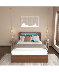 Streamdale Furniture Wooden Queen Farmhouse Bed Frame with Bookcase, Storage Drawers & Led Headboard