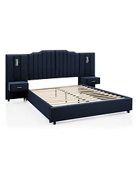 Streamdale Furniture Queen Size Velvet Upholstered Bed Frame with Vertical Stripes