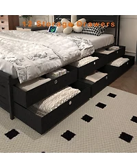 Streamdale Furniture Queen-size bed frame with storage headboard, 12 drawers, Led lights, Black.