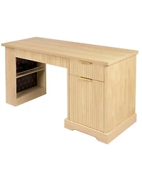 Streamdale Furniture 55" Modern Fluted Office Desk with Storage, Drawers, Power Outlet & Shelves