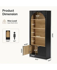 Tribesigns 71" Tall Bookcase, 5-Tier Arched Black Bookshelf with Storage Cabinet and Fluted Doors, Modern Farmhouse Standing Wood Bookshelves