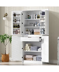 Streamdale Furniture 72" Farmhouse Kitchen Pantry Cabinet with 8 Shelves, Curved Storage, Hidden Drawer