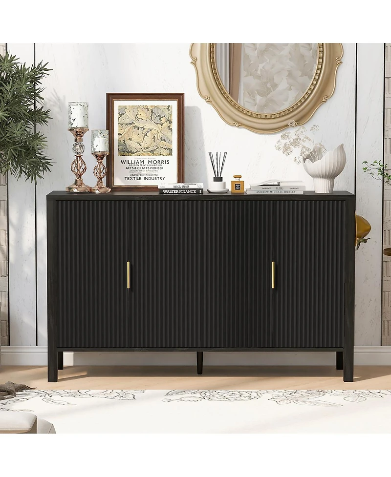 Streamdale Furniture Modern 57.5" Stripe 4-Door Storage Cabinet with Racks & Hooks