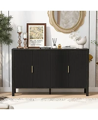 Streamdale Furniture Modern 57.5" Stripe 4-Door Storage Cabinet with Racks & Hooks