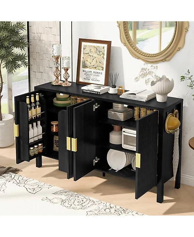 Streamdale Furniture Modern 57.5" Stripe 4-Door Storage Cabinet with Racks & Hooks