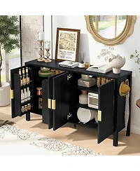 Streamdale Furniture Modern 57.5" Stripe 4-Door Storage Cabinet with Racks & Hooks