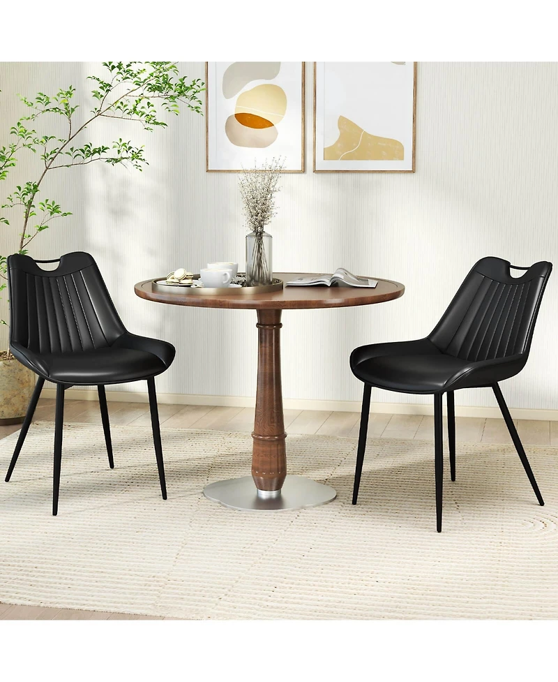 Costway Dining Chair Set of 4 Faux Leather Upholstered Kitchen Chairs with Metal Legs