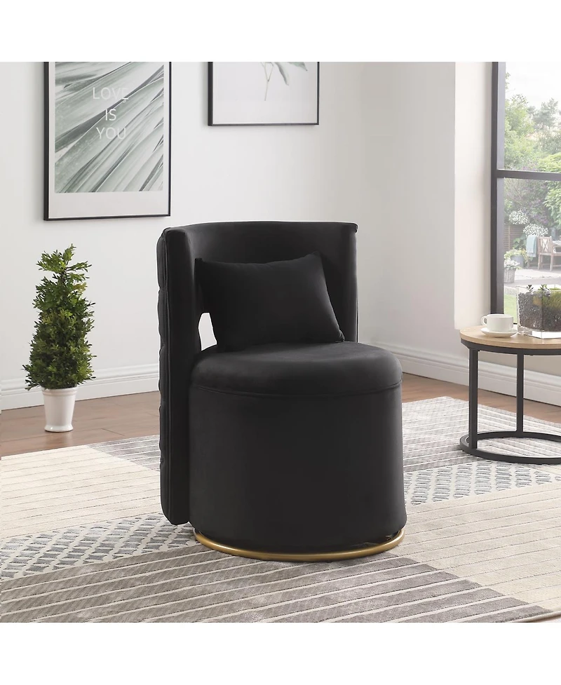 Streamdale Furniture 360° Swivel Velvet Accent Chair with Storage & Gold Base